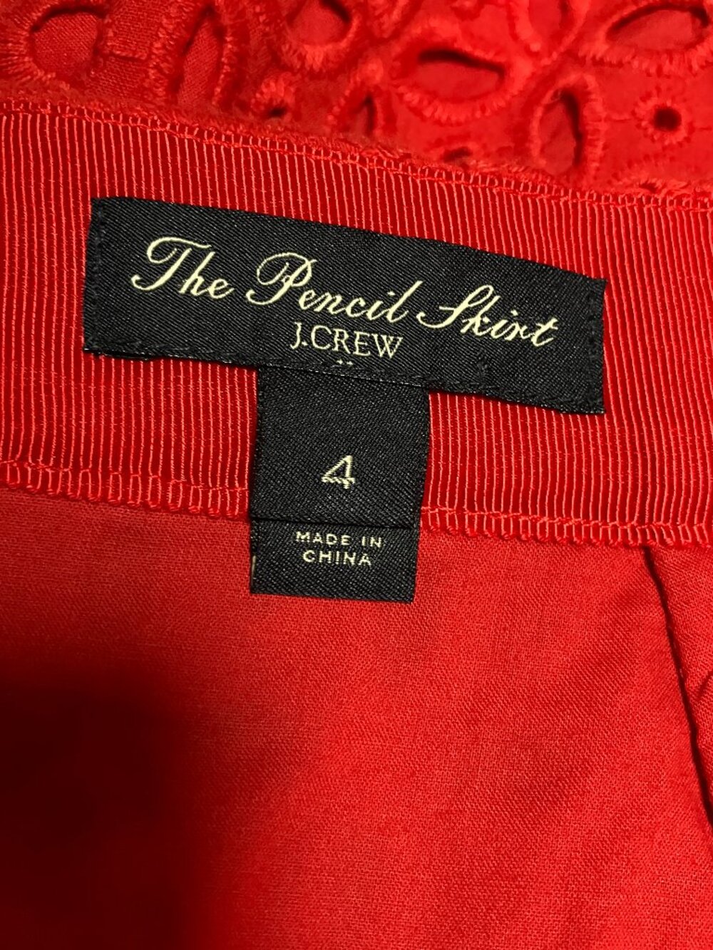 J. Crew No. 2 Pencil Skirt Ultra Eyelet, Red, Cotton, Size 4, Style 45545 - Picture 3 of 4